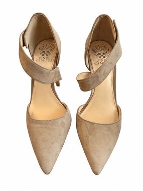 Vince Camuto Nude Suede Pointed Toe Ankle Strap Heels
